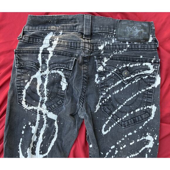 True Religion Black Bleached Design Men's Jeans Size 30 Waist - Made in the USA - Picture 11 of 13
